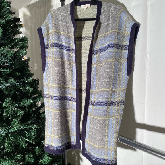 Two by Vince Camuto Mohair Wool Open Vest Plaid Cardigan Small - Picture 3 of 6